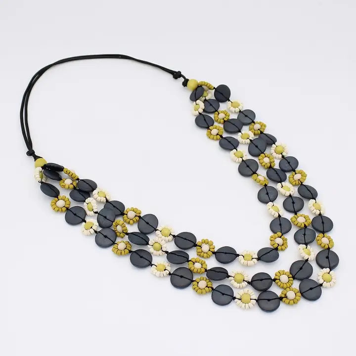 SYLCA Chartreuse Petite Daisy Triple Strand Necklace
