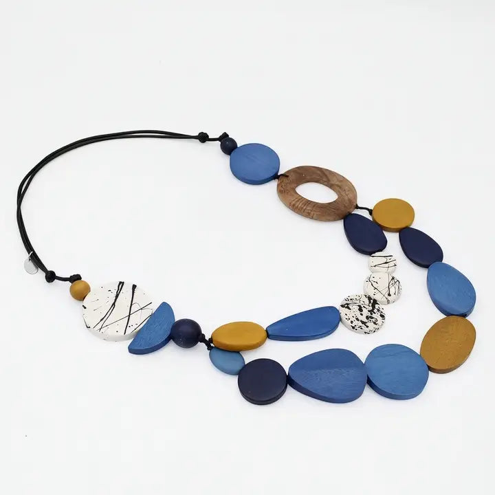SYLCA Grove Wooden Statement Necklace - BP26N12 - BLUE