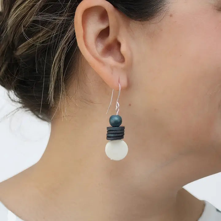 SYLCA White and Black Dusk Earrings - SD25E27 - WHITE