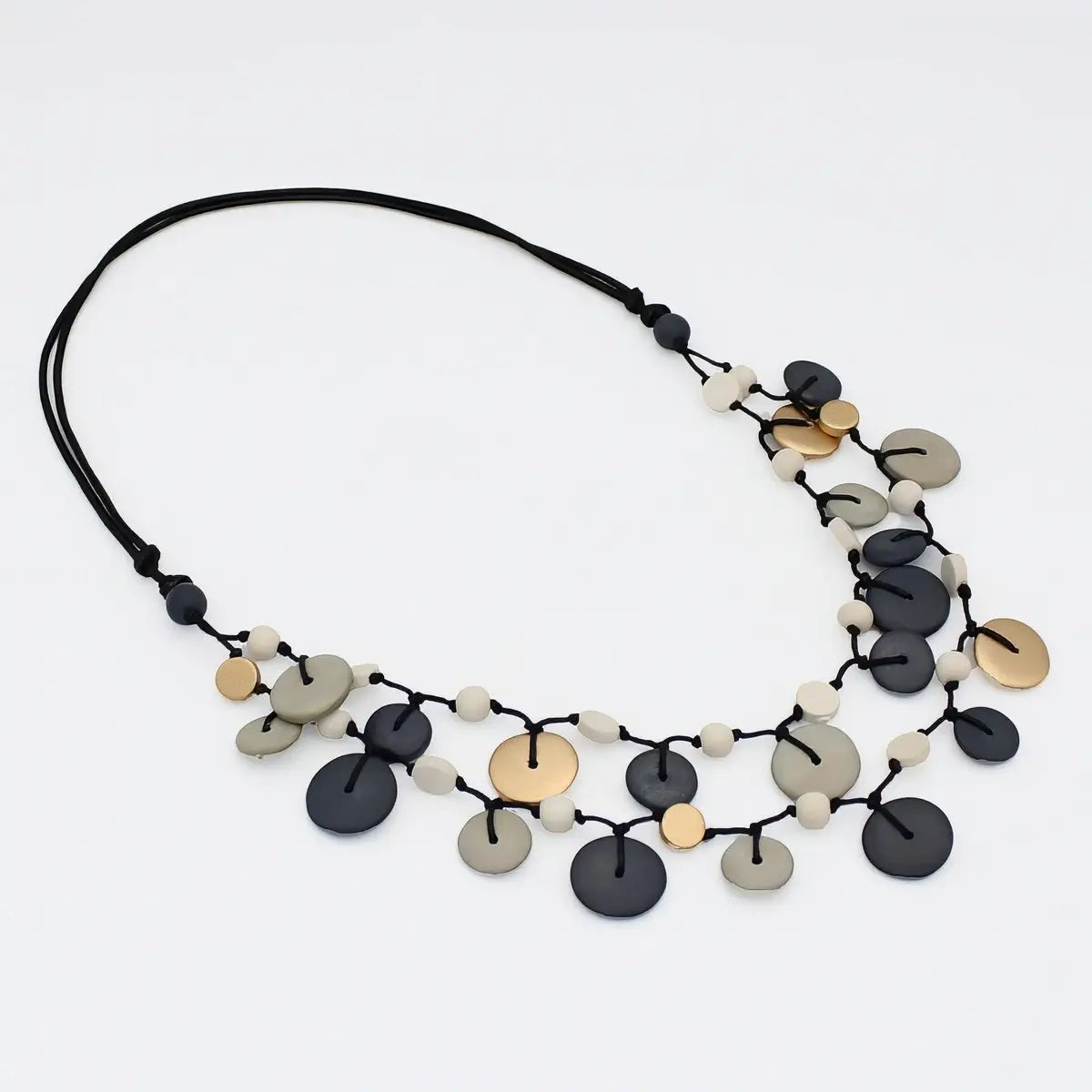 SYLCA Gray Juliette Drop Double Strand Necklace