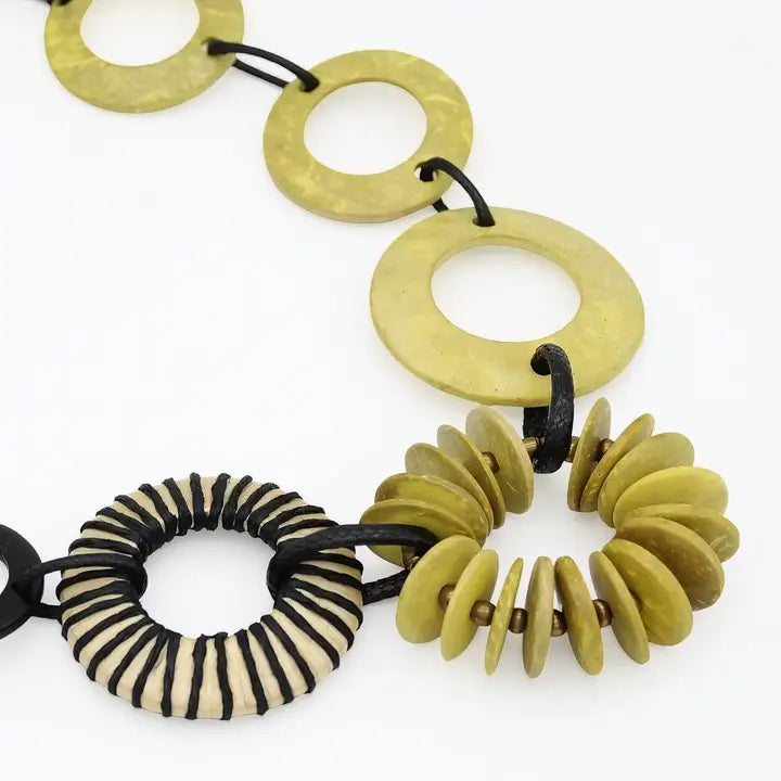 SYLCA Yellow Oro Circular Disk Statement Necklace - LS26N28 - YELLOW