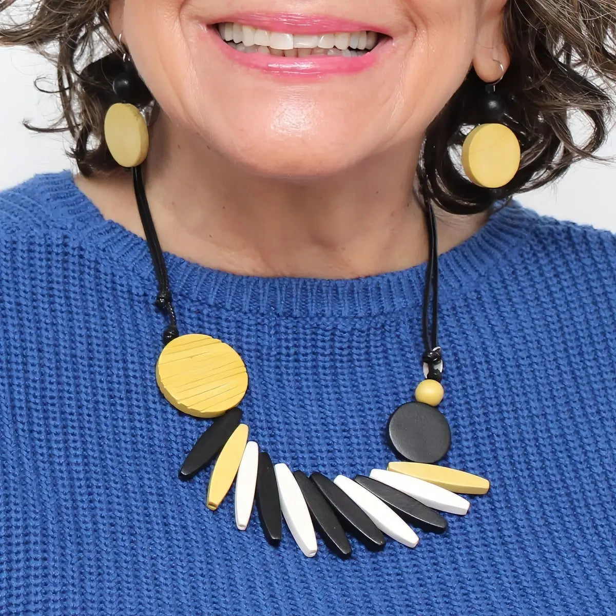 SYLCA Chartreuse Wood Fringe Necklace