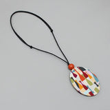 SYLCA Multicolor Abstract Decoupage Cat Pendant Necklace