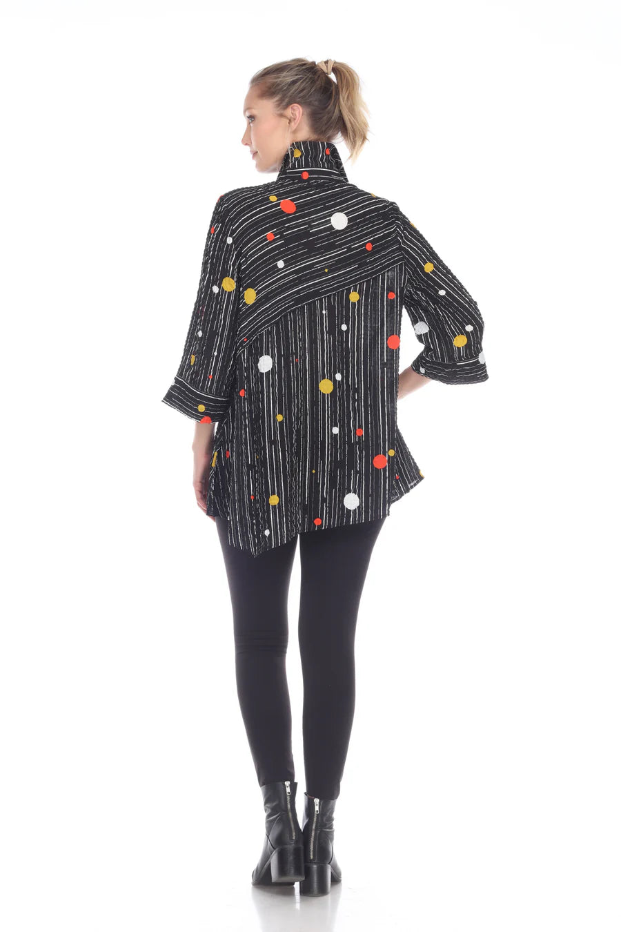 MOONLIGHT Polka Dot Stripe Multi Button Front Shirt - 2772