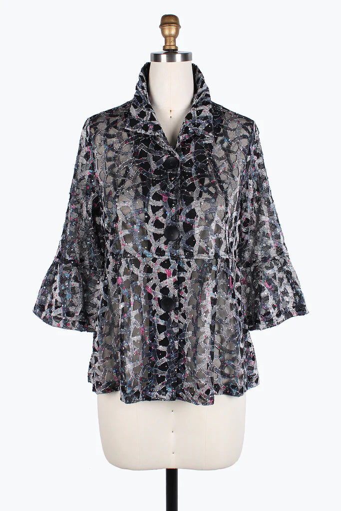 DAMEE HOLOGRAPHIC SCALE MESH SHORT JKT-400-SILVER