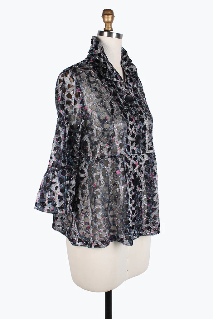 DAMEE HOLOGRAPHIC SCALE MESH SHORT JKT-400-SILVER