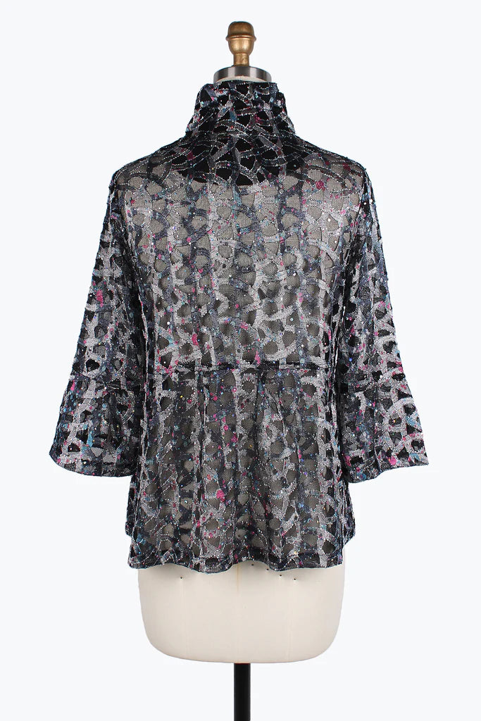 DAMEE HOLOGRAPHIC SCALE MESH SHORT JKT-400-SILVER