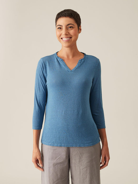 CUT LOOSE - Lightweight Linen Sweater Ruffle Neck Top