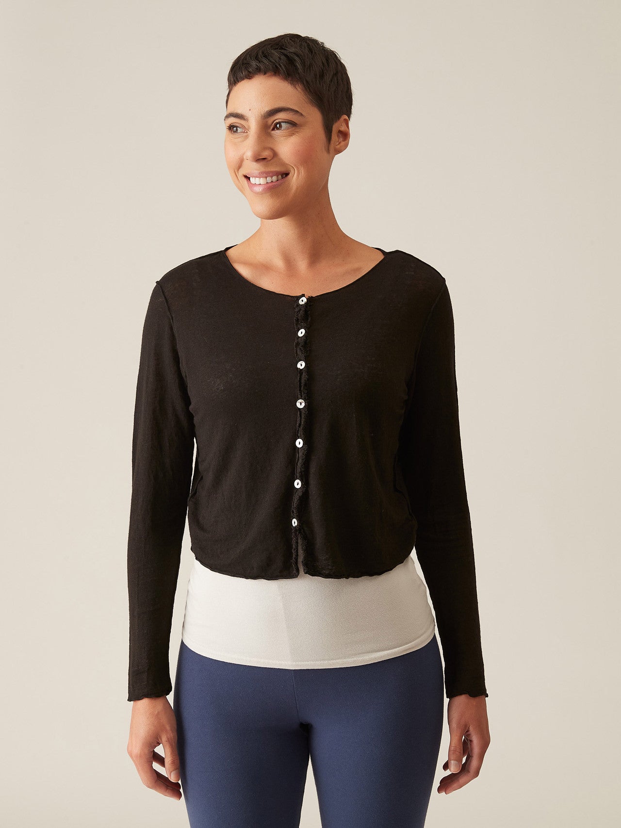 CUT LOOSE - Lightweight Linen Sweater Crop Cardigan - 4038525