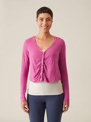 CUT LOOSE - Lightweight Linen Sweater Shirred Cardigan - 4038587