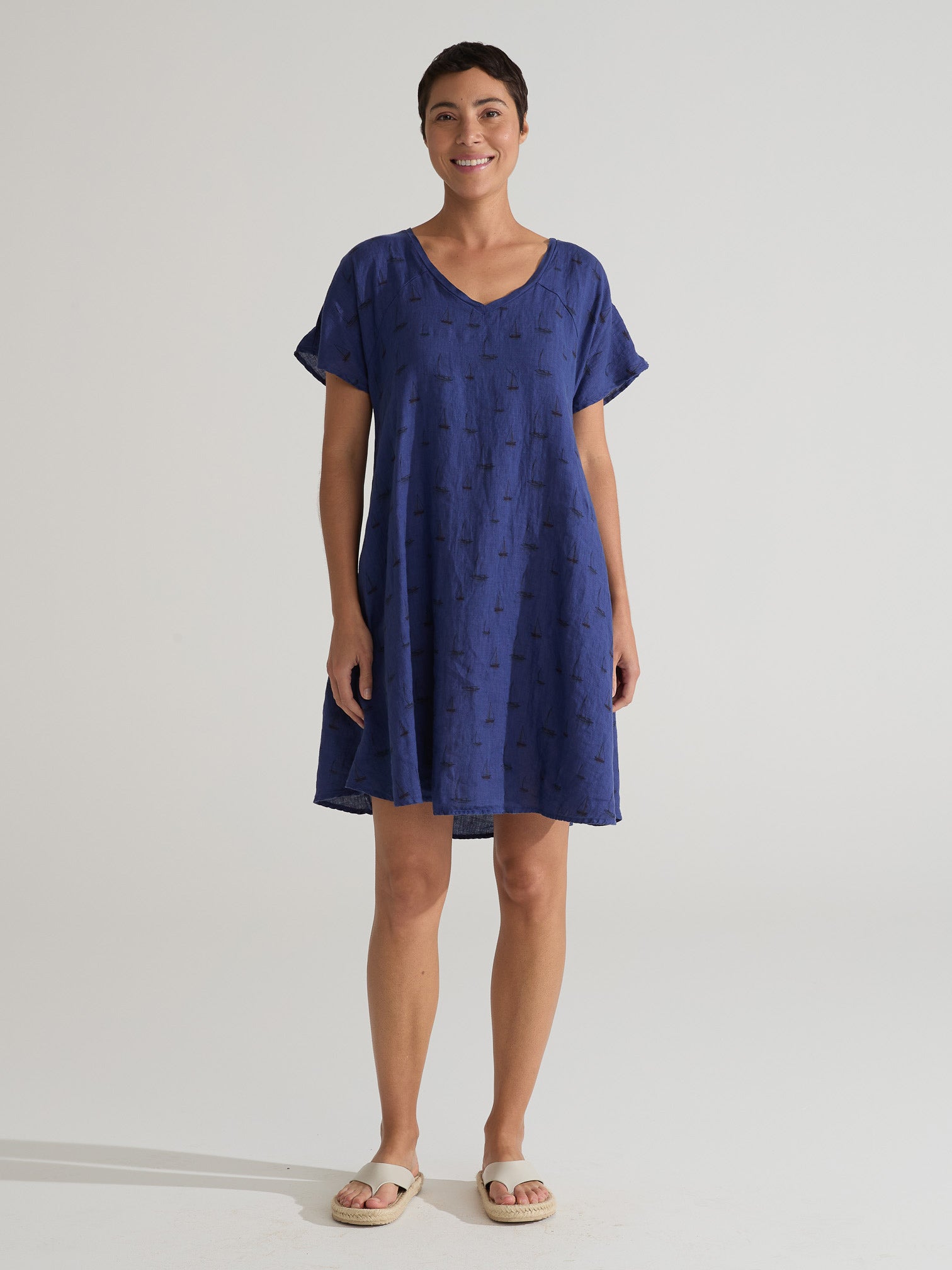 CUT LOOSE - Sailboats V-Neck Swing Dress  - 4181141