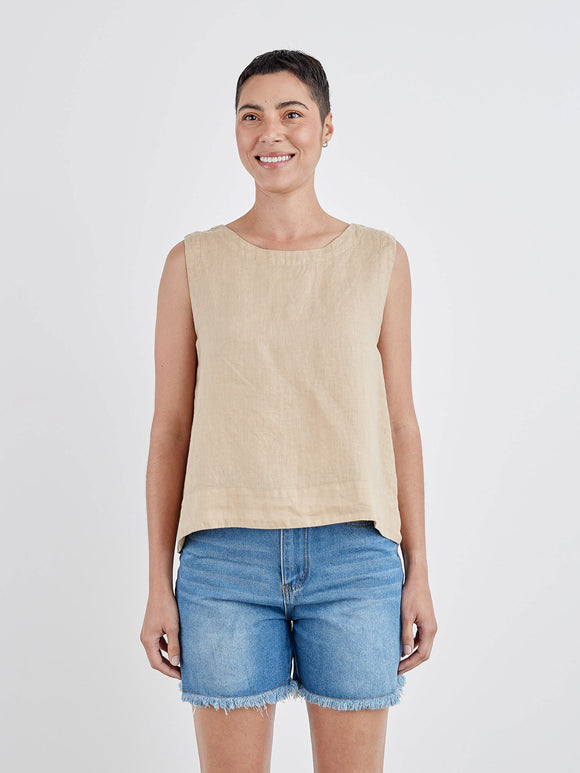 CUT LOOSE - Hanky Linen Hi-Low Tank (JICAMA ONLY)