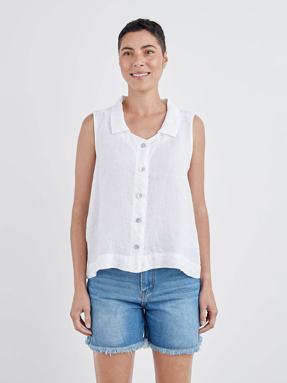 CUT LOOSE - Hanky Linen Sleeveless Shirt (WHITE ONLY)