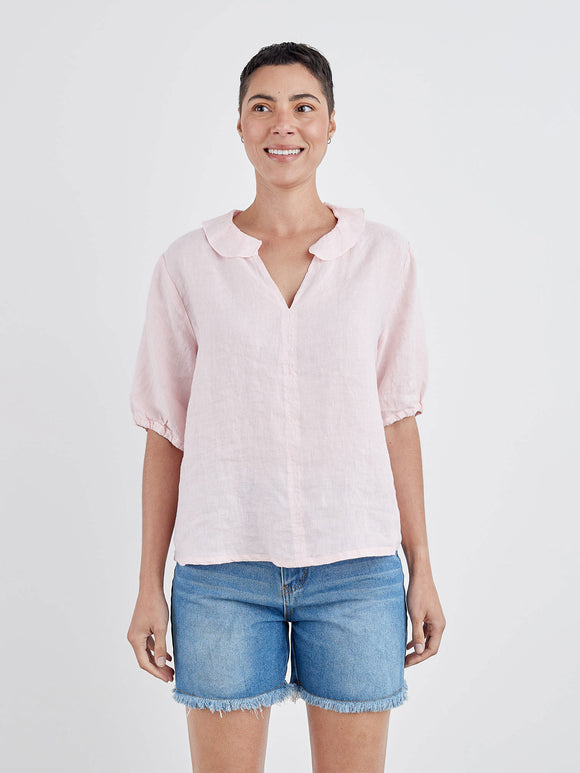 CUT LOOSE - Hanky Linen Rufle Collar Top