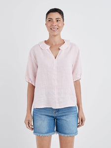 CUT LOOSE - Hanky Linen Ruffle Collar Top (PINK SALT ONLY)