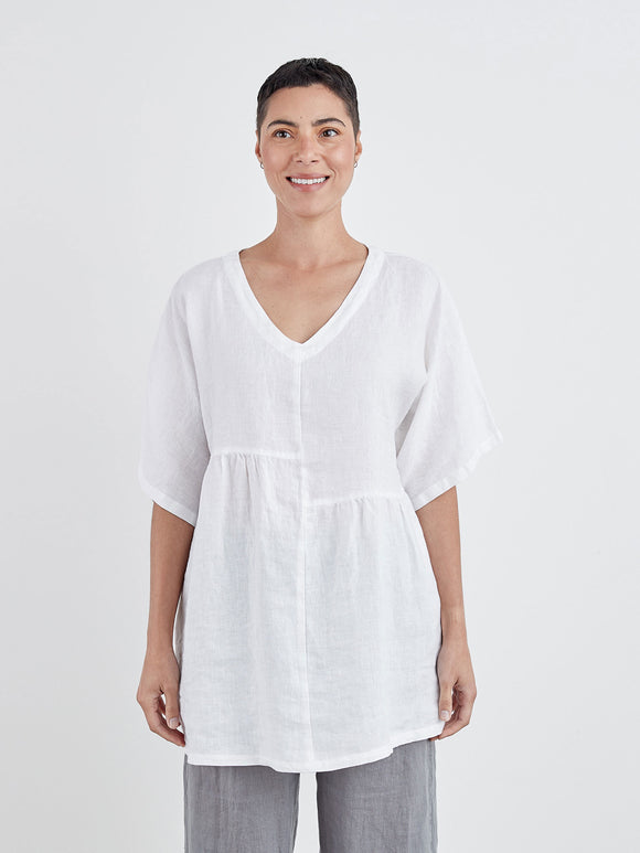 CUT LOOSE - Hanky Linen Shirred Blouse (WHITE ONLY)