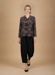 MOONLIGHT Brown and Black Geometric Button Down Collared Top - 4280