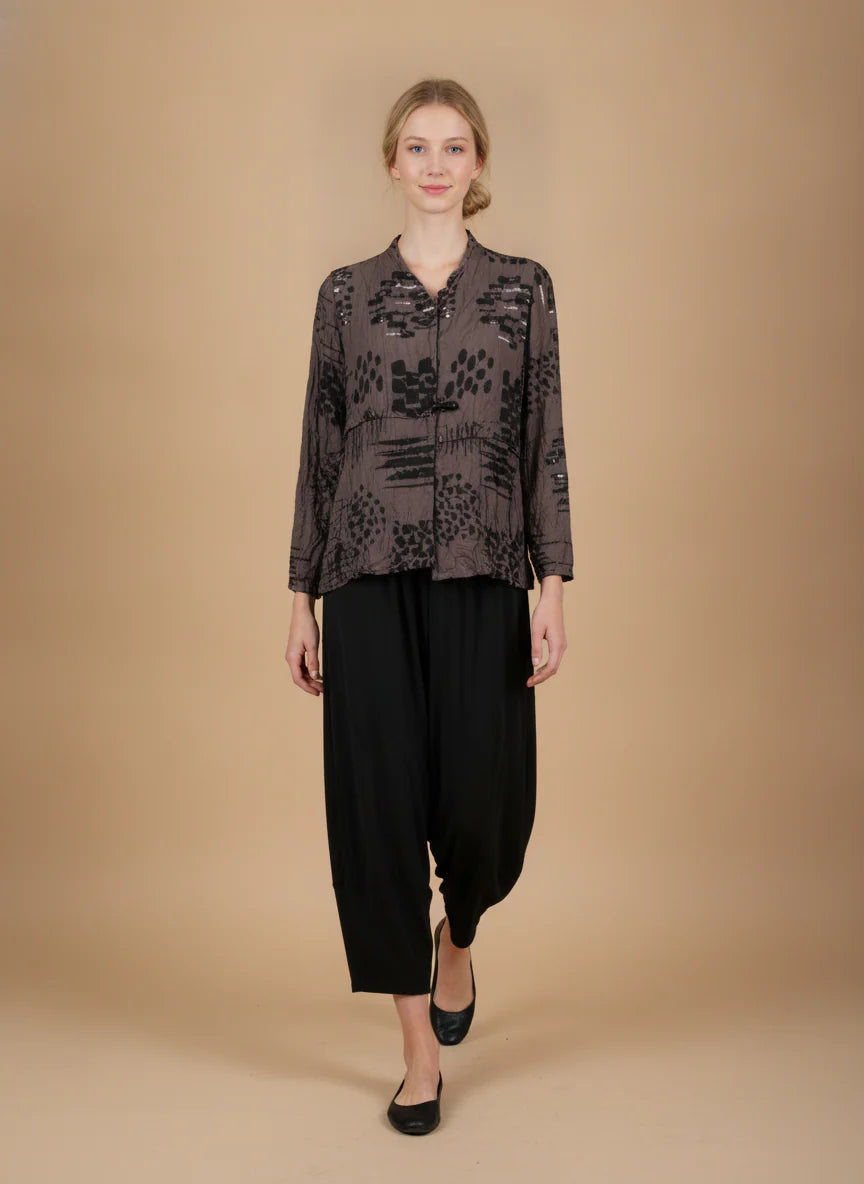 MOONLIGHT Brown and Black Geometric Button Down Collared Top - 4280