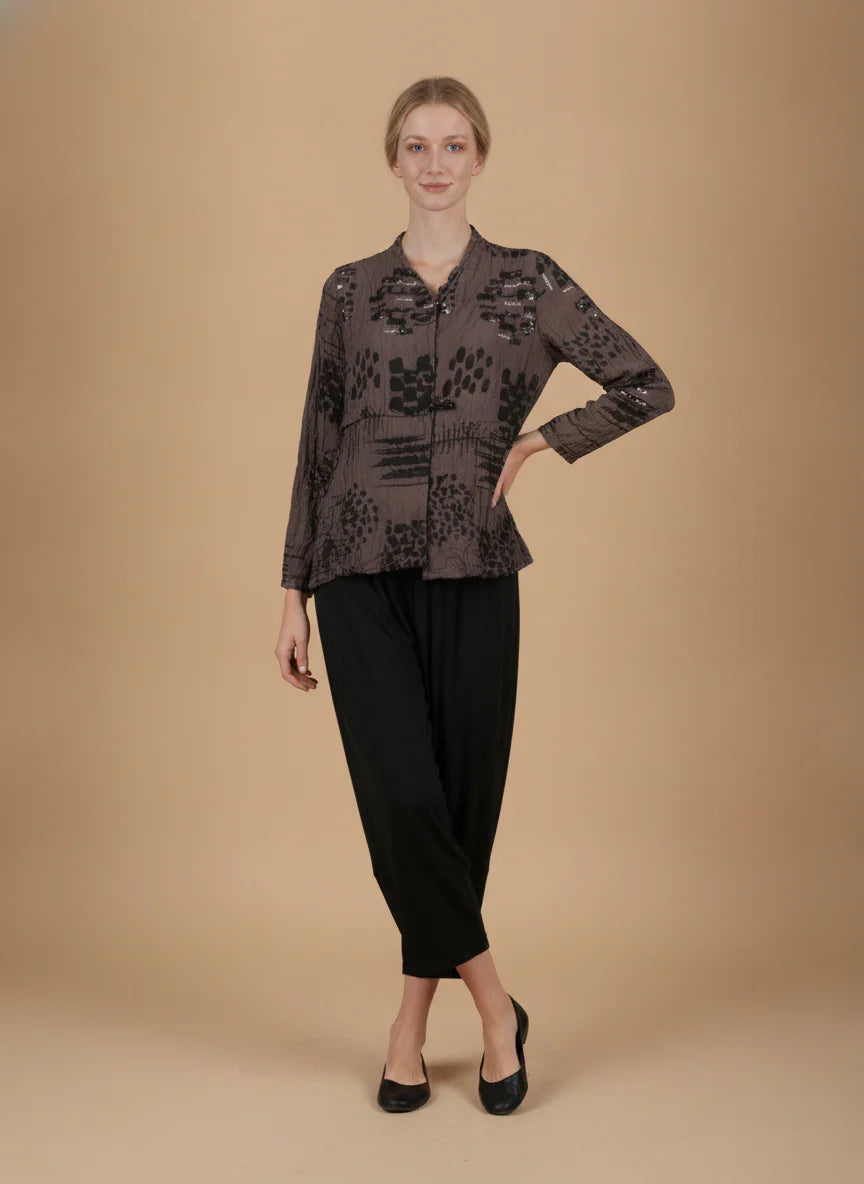 MOONLIGHT Brown and Black Geometric Button Down Collared Top - 4280