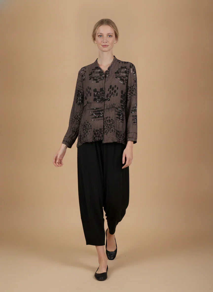 MOONLIGHT Brown and Black Geometric Button Down Collared Top - 4280