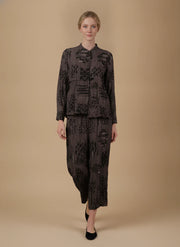 MOONLIGHT Brown and Black Abstract Button Down Collared Top - 4280