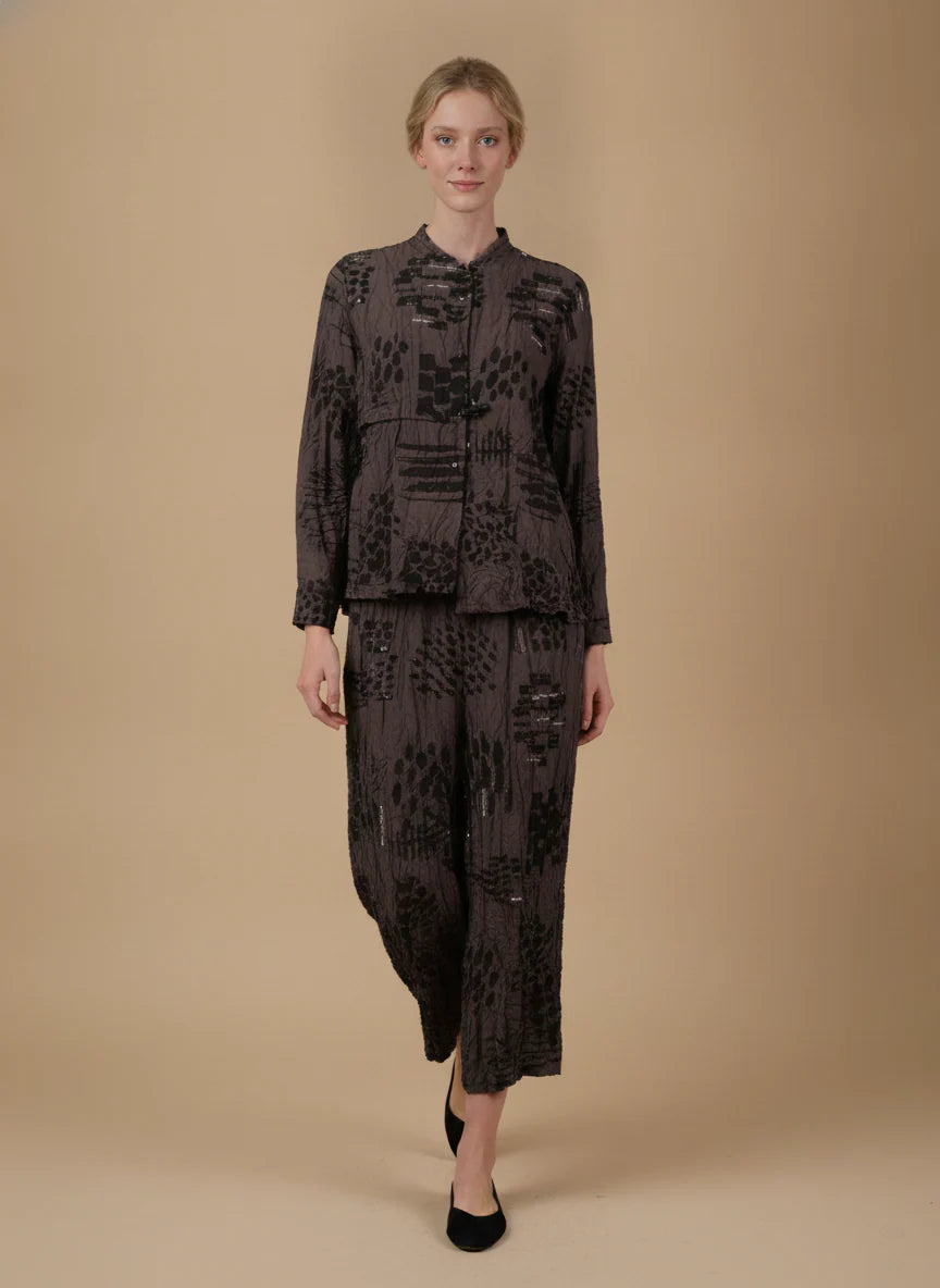 MOONLIGHT Brown and Black Geometric Button Down Collared Top - 4280