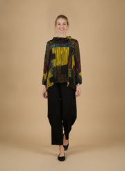 MOONLIGHT Multicolor Abstract Long Sleeve Crinkle Cowl Neck Top - 4283 - KIWI/MIX