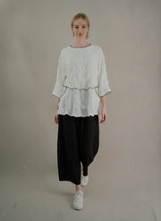 MOONLIGHT White Textured Top w/ Black Hem - 4289