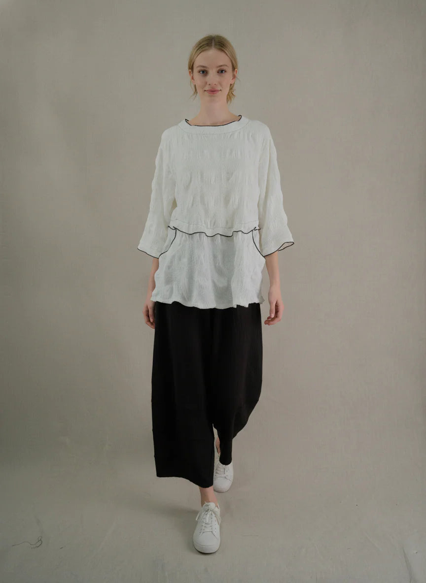 MOONLIGHT White Textured Top w/ Black Hem - 4289