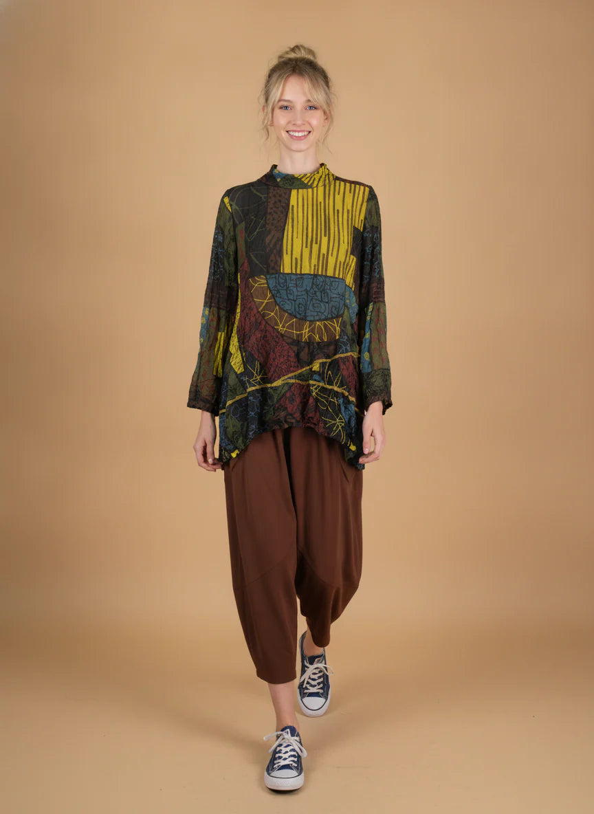 MOONLIGHT Multicolor Abstract Mock Neck Long Sleeve Top - 4293 - KIWI/MIX