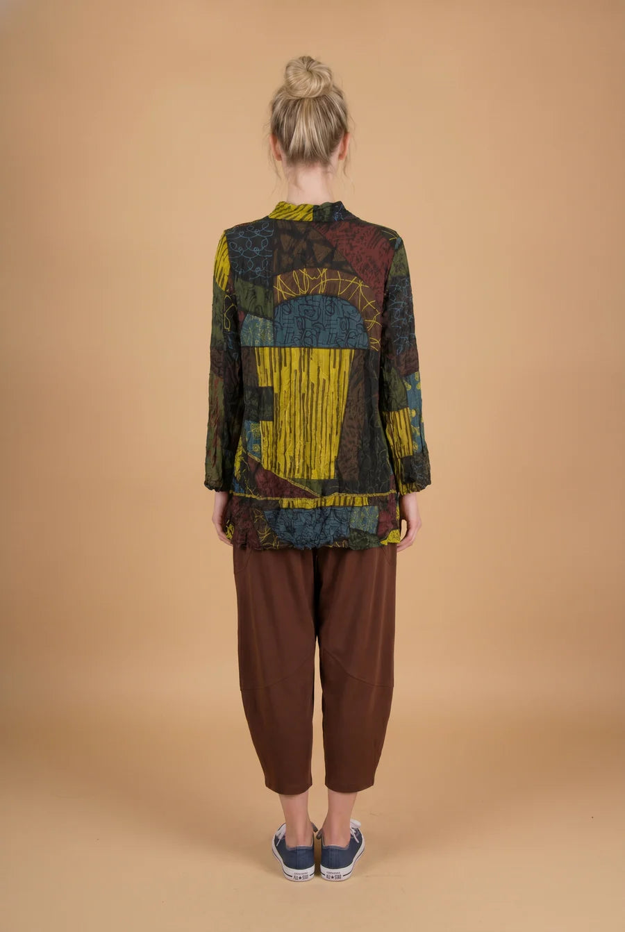 MOONLIGHT Multicolor Abstract Mock Neck Long Sleeve Top - 4293 - KIWI/MIX