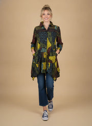 MOONLIGHT Long Kiwi Mix Abstract Button Down Collared Shirt - 4296 - KIWI/MIX