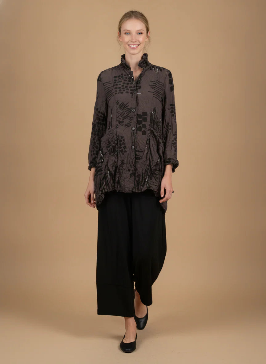 MOONLIGHT Long Brown and Black Abstract Button Down Collared Shirt - 4296 - BROWN/BLACK