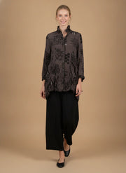 MOONLIGHT Long Multicolor Abstract Button Down Collar Jacket w/ Pockets  - 4296 - BROWN/BLACK