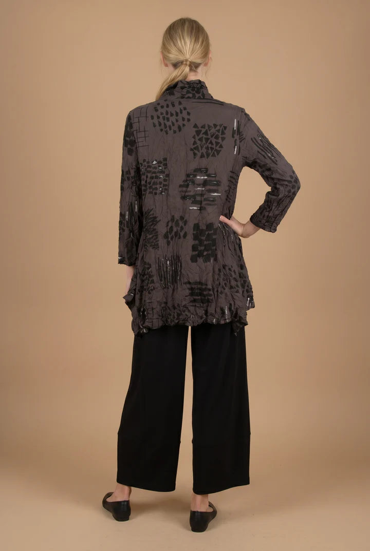 MOONLIGHT Long Multicolor Abstract Button Down Collar Jacket w/ Pockets  - 4296 - BROWN/BLACK