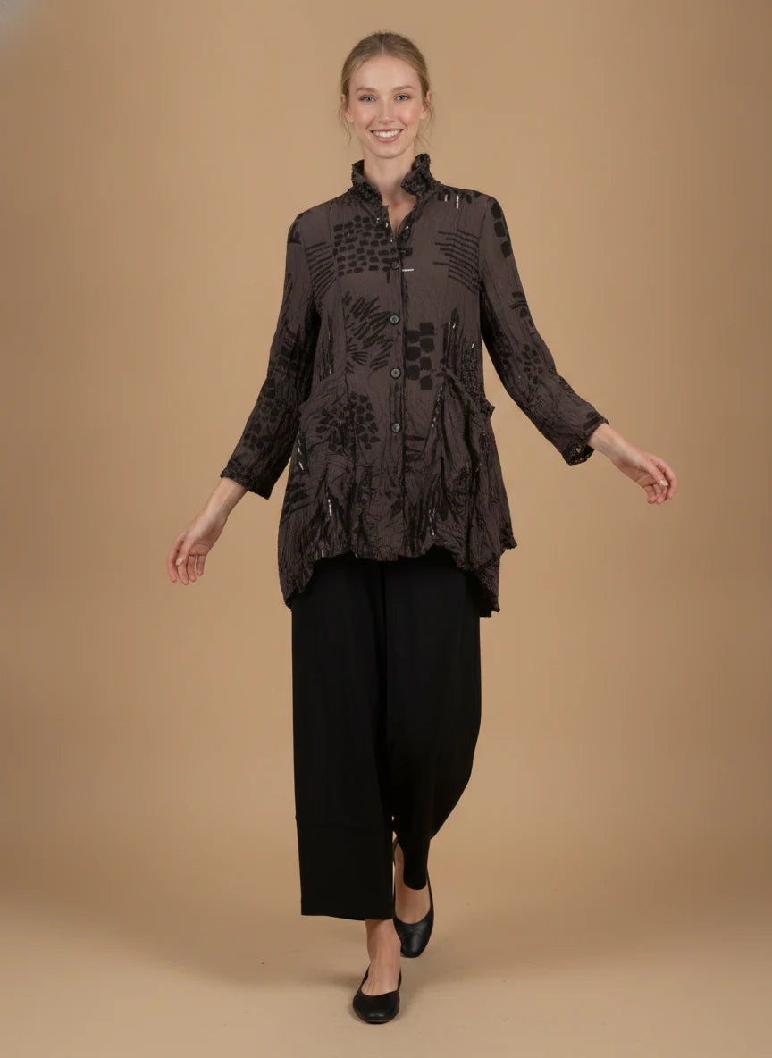 MOONLIGHT Long Brown and Black Abstract Button Down Collared Shirt - 4296 - BROWN/BLACK