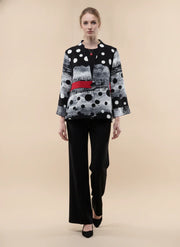 MOONLIGHT Black, Red, and White Abstract Dots One Button Jacket  - 4308