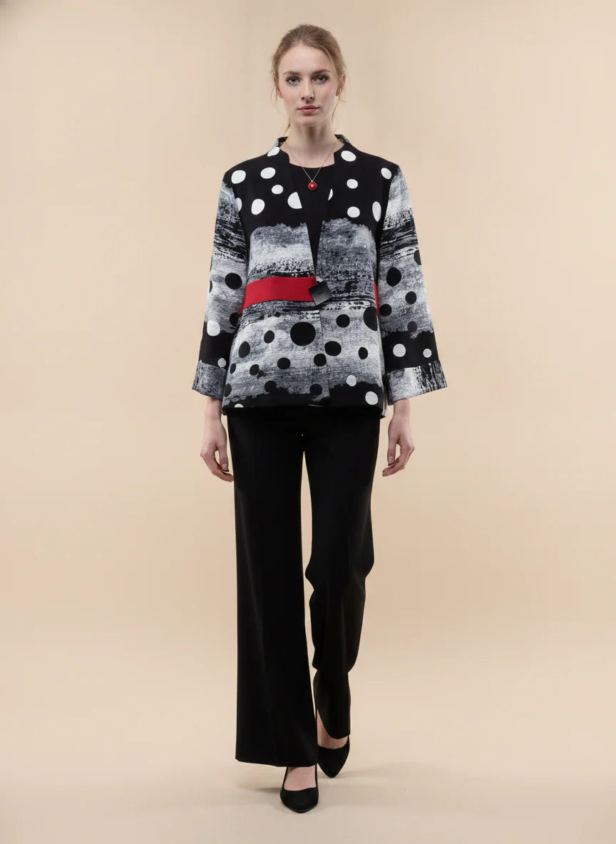 MOONLIGHT Black, Red, and White Abstract Dots One Button Jacket  - 4308