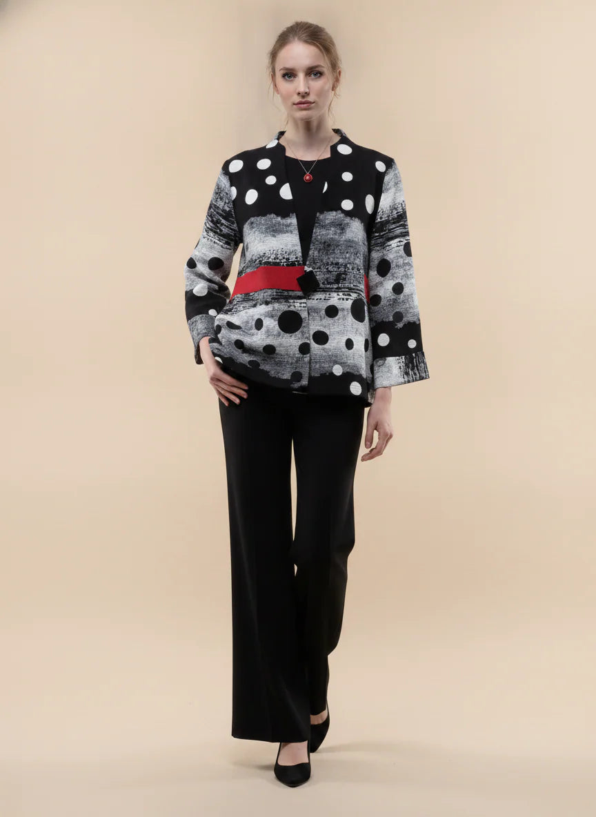 MOONLIGHT Black, Red, and White Abstract Dots One Button Jacket  - 4308