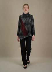 MOONLIGHT Black, Red, and White Asymmetric Mock Neck Long Sleeve Top - 4309