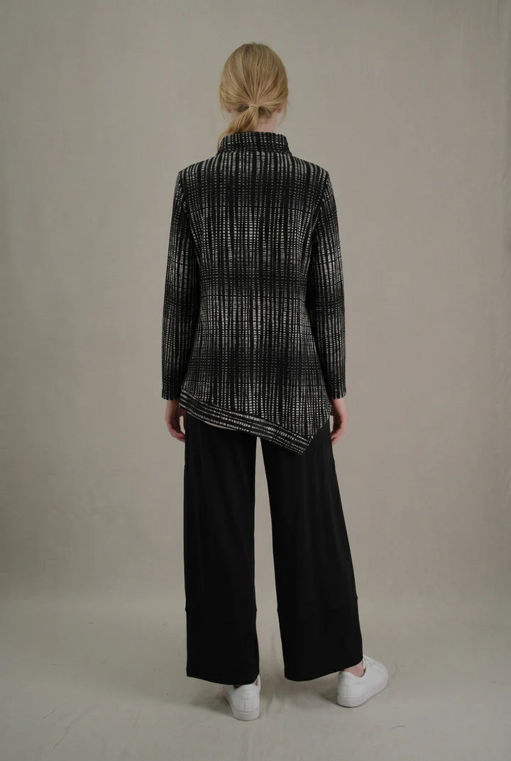 MOONLIGHT Black, Red, and White Asymmetric Mock Neck Long Sleeve Top - 4309