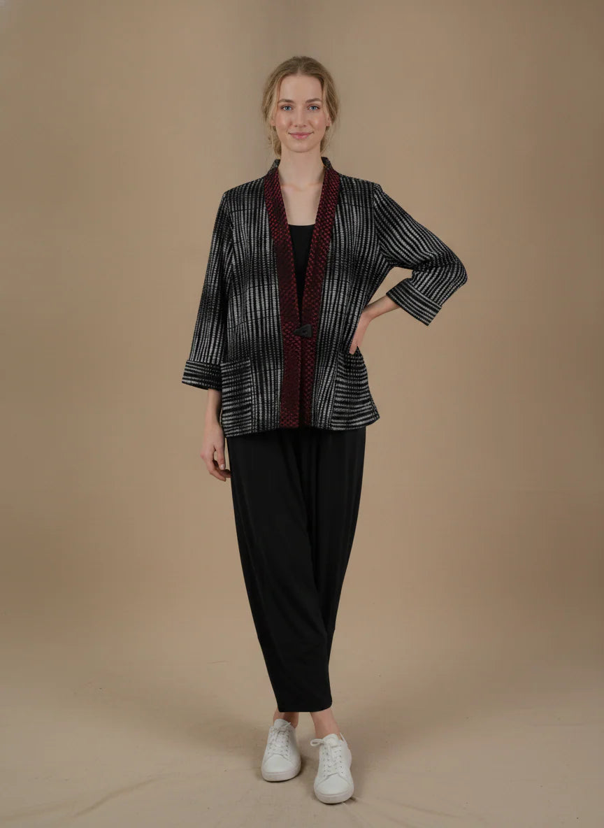 MOONLIGHT Black, Red, and White One Button Mesh 3/4 Sleeve Jacket - 4310