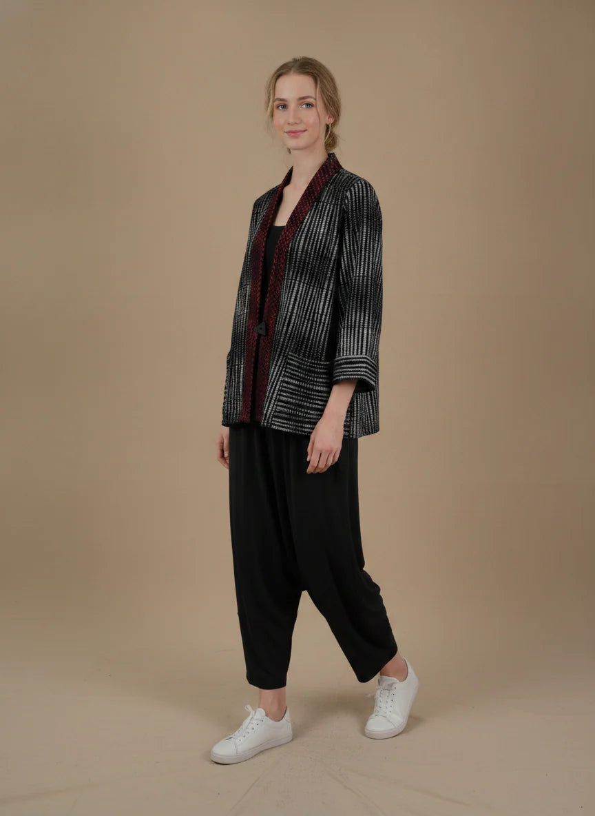 MOONLIGHT Black, Red, and White One Button Mesh 3/4 Sleeve Jacket - 4310
