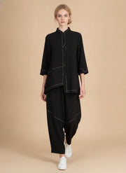 MOONLIGHT Black w/ White Detailing Mandarin Collar Button Down Jacket - 4311