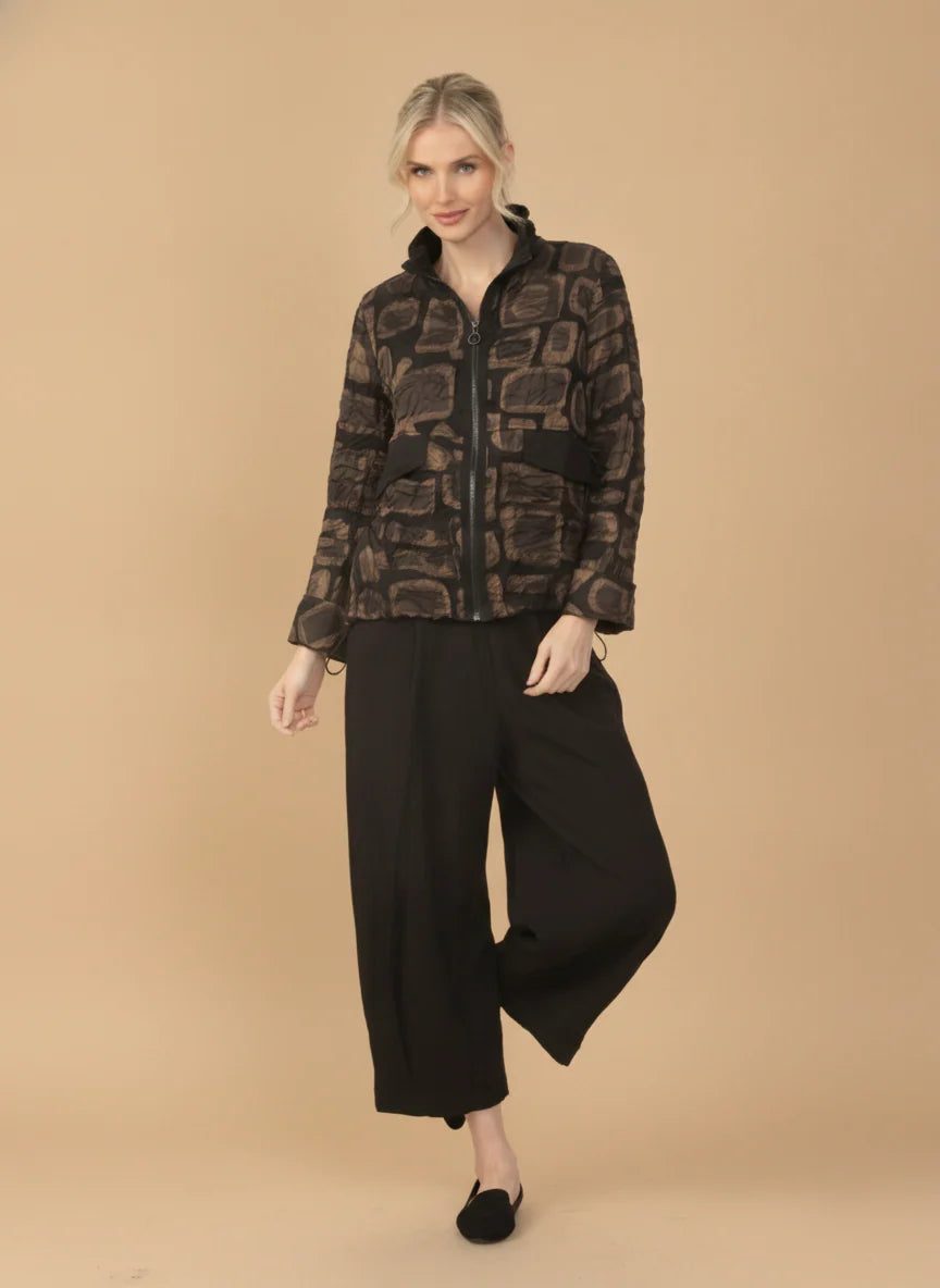 MOONLIGHT Brown and Black Abstract Zip Up Top - 4312 - BROWN/BLACK