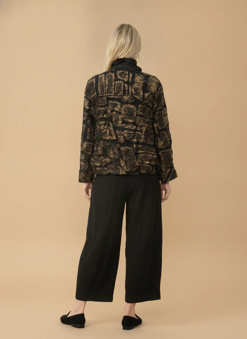MOONLIGHT Brown and Black Abstract Zip Up Top - 4312 - BROWN/BLACK