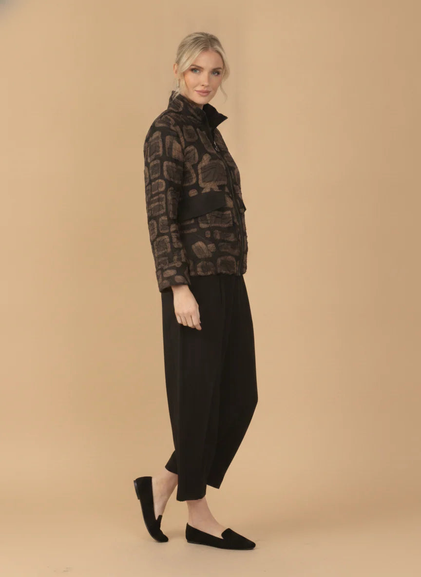 MOONLIGHT Brown and Black Abstract Zip Up Top - 4312 - BROWN/BLACK
