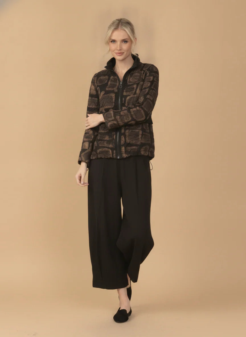 MOONLIGHT Brown and Black Abstract Zip Up Top - 4312 - BROWN/BLACK