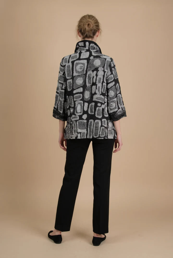 MOONLIGHT Geometric Pattern High Collar Button Down Jacket - 4315 - BROWN/BLACK (NOT SILVER/BLACK)