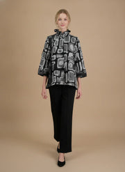 MOONLIGHT Geometric Pattern High Collar Button Down Jacket - 4315 - BROWN/BLACK (NOT SILVER/BLACK)